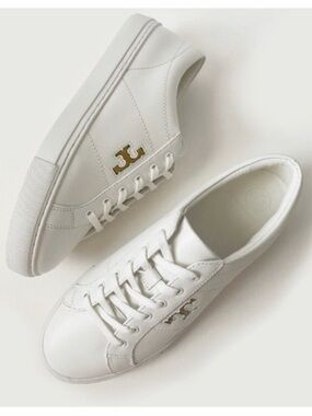 Tory Burch White Leather Low-Top Sneakers with Gold Logo